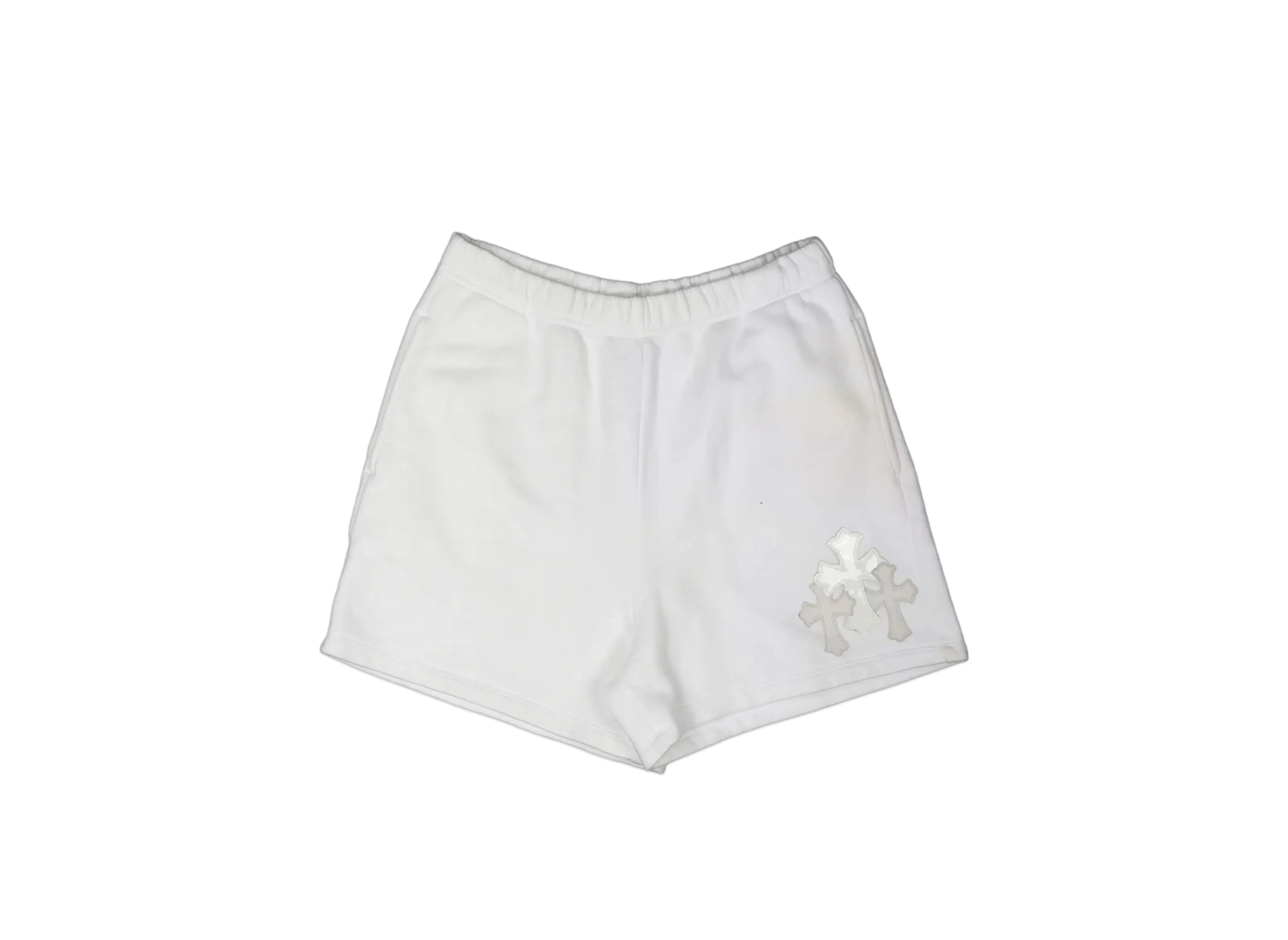 Chrome Hearts Leather Cemetery Cross Patch Sweat Shorts "White"