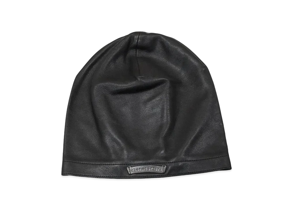 Chrome Hearts Scroll Label Leather Biker Cap "Black"