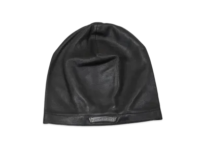 Chrome Hearts Scroll Label Leather Biker Cap "Black"