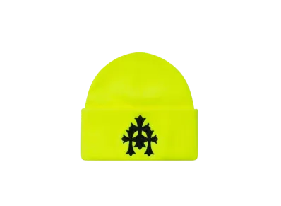 Chrome Hearts Cemetery Cross Patch Beanie "Neon Yellow"
