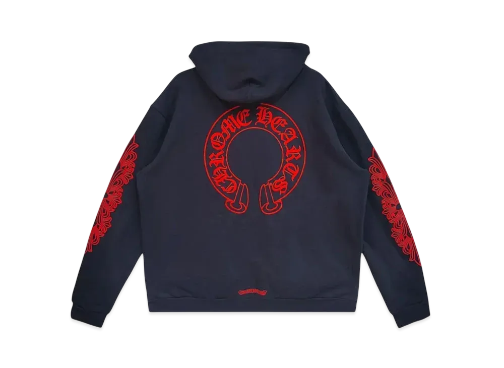 Chrome Hearts Horseshoe Floral Sleeve Hoodie "Navy/Red"