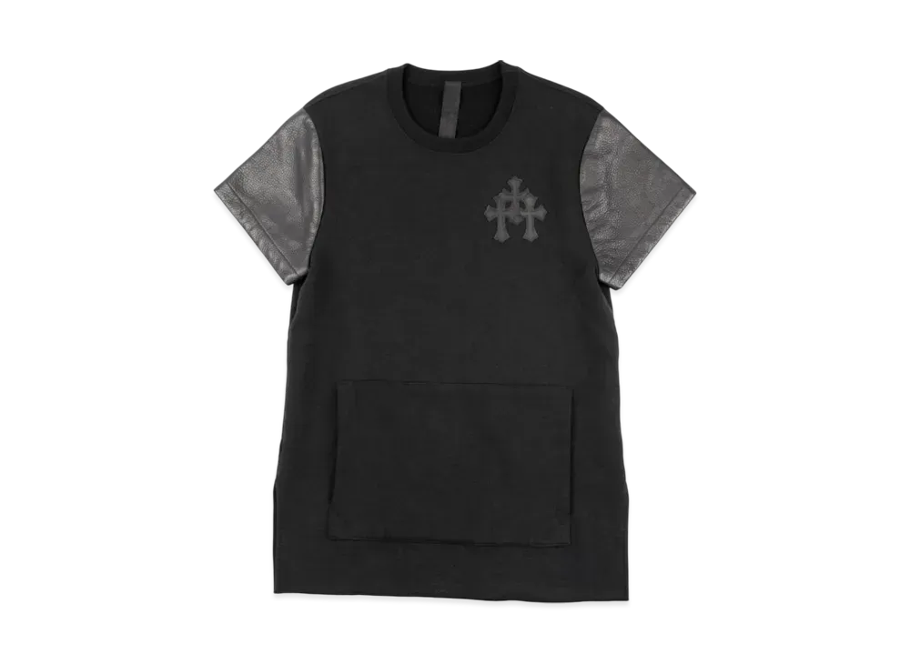 Chrome Hearts Cemetery Cross Leather Sleeve S/S Sweatshirt "Black"