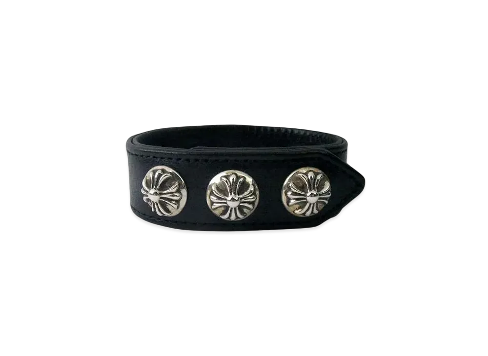 Chrome Hearts 3 Button 2 Snap Leather Bracelet "Black/Silver"