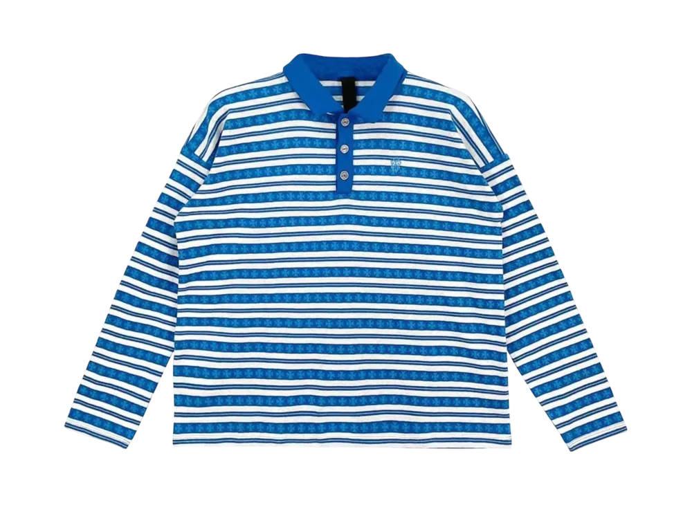 Chrome Hearts Striped Silver Button L/S Polo Shirt "Blue/White"