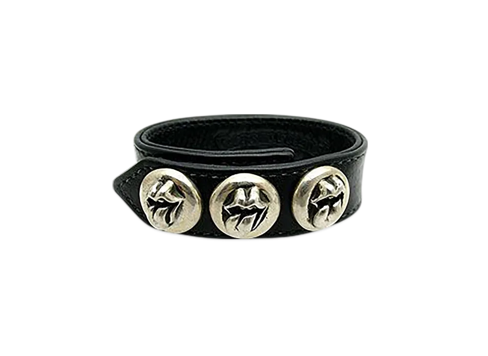 Chrome Hearts 3 Button 2 Snap Rolling Stones Lip & Tan Leather Bracelet "Black"