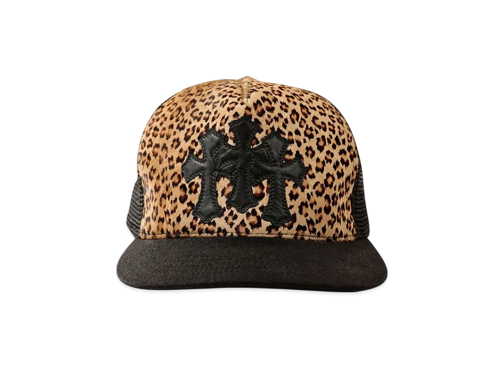 Chrome Hearts Triple Cross Patch Leopard Trucker Hat "Black"