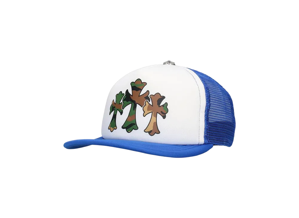 Chrome Hearts 3 Cemetery Cross King Taco Trucker Cap "Blue/Camouflage"