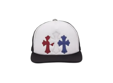 Chrome Hearts 3 Cross Patches Trucker Cap "Black/White/Red/Blue"