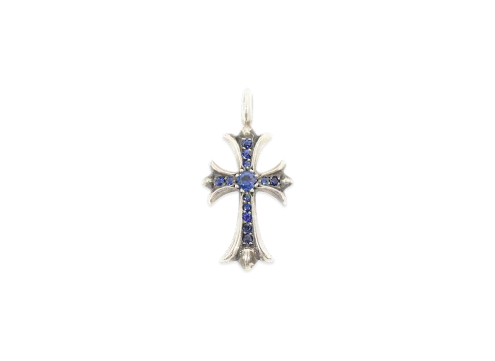 クロムハーツ タイニー ファットクロス パヴェサファイア ペンダントトップ "シルバー/ブルー"