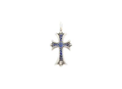 Chrome Hearts Tiny Fat Cross Pave Sapphire Pendant Top "Silver/Blue"