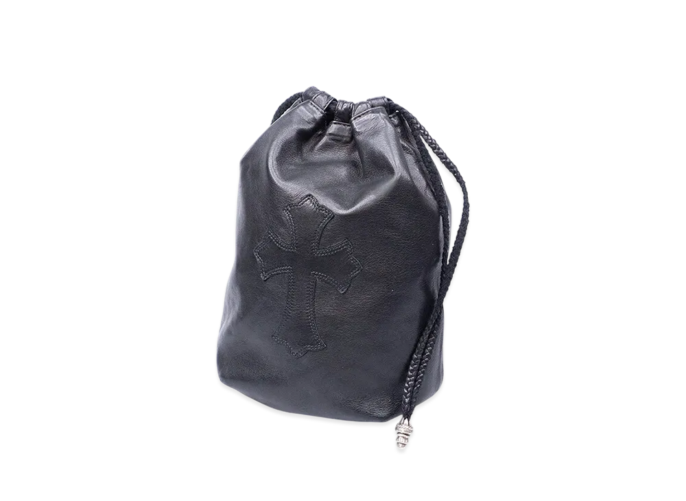 Chrome Hearts Cross Patch Leather Drawstring Leather Sack "Black"