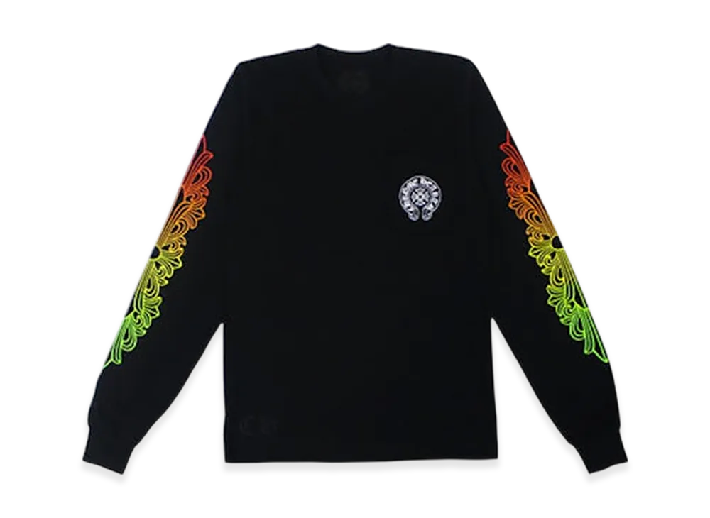 クロムハーツ バックグラッドサークルロゴ フローラルスリーブ グラディエント L/S Tシャツ "ブラック"
