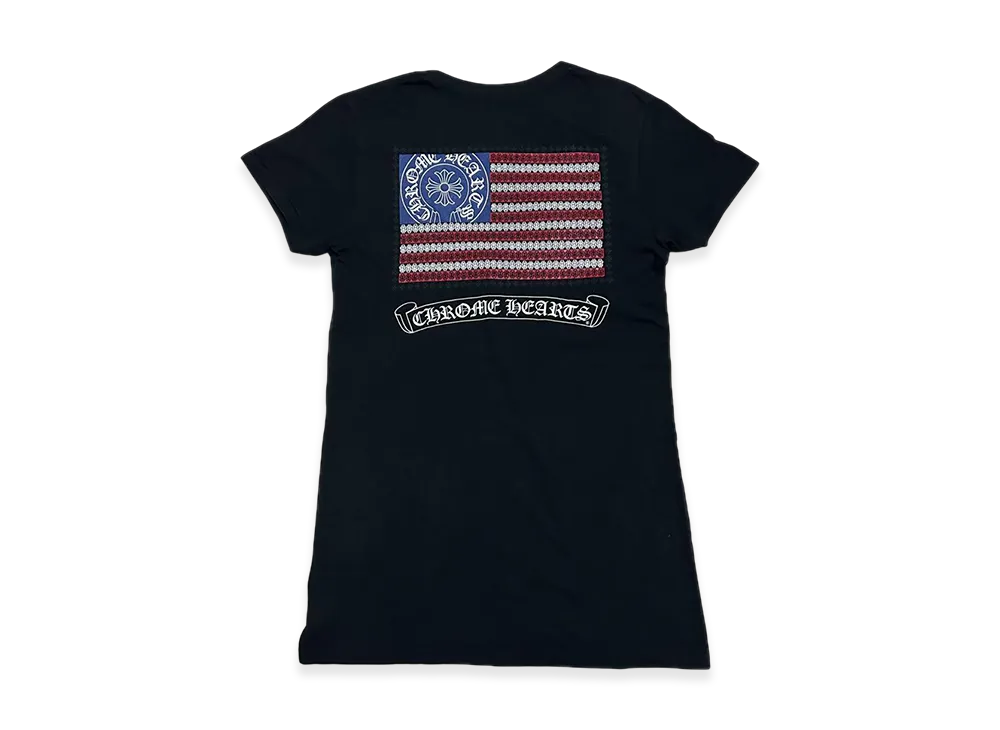 クロムハーツ アメリカンフラッグ バックプリント Vネック Tシャツ "ブラック/レッド/ブルー"