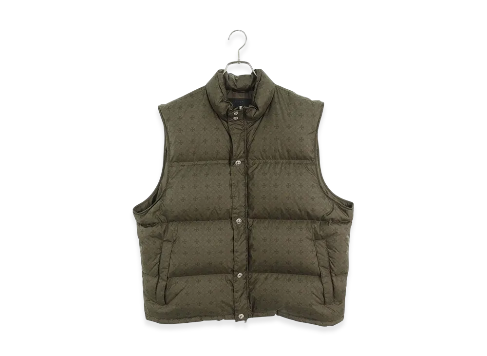 Chrome Hearts Stiff CH Plus All Over Pattern Crossball Button Nylon Down Vest "Khaki"