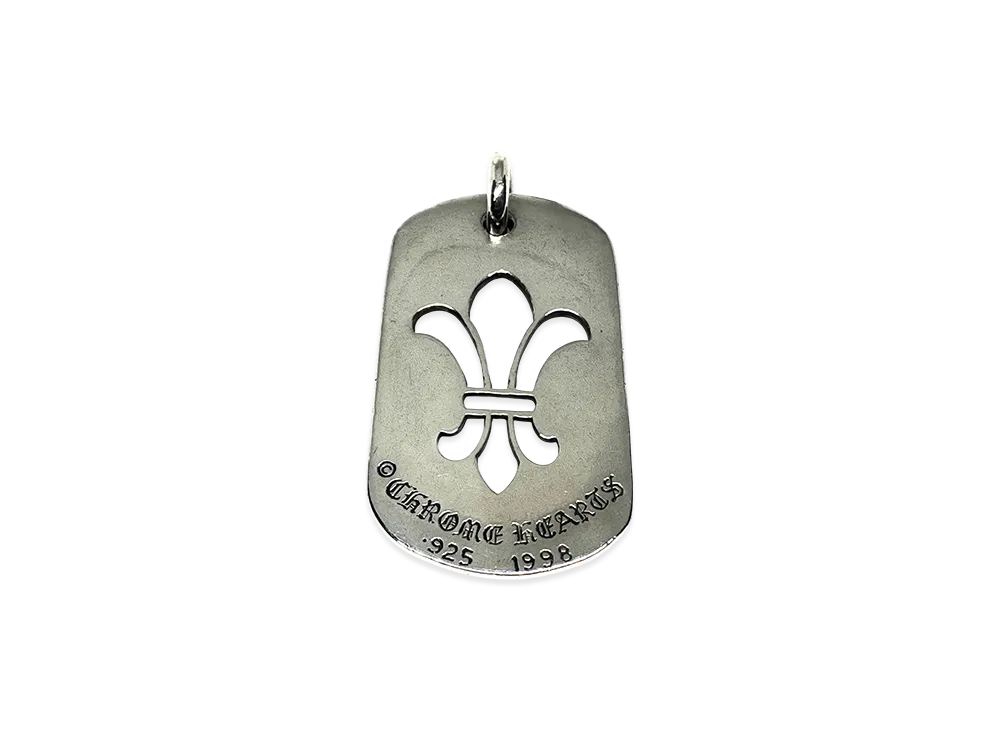 Chrome Hearts D TAG LRG CO CRS Cut Out Cross BS Fleur Dog Tag Charm "Silver"