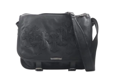 Chrome Hearts Leather Cemetery Cross Patch Large Soft Shoulder Bag "Black/Silver"