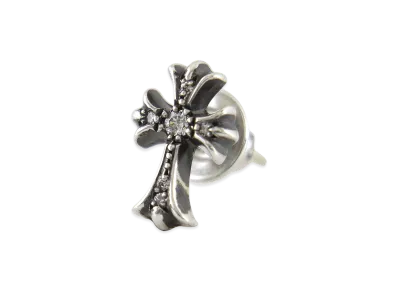 Chrome Hearts CH Cross Baby Fat Stud Earring with Pave Diamonds "Silver"