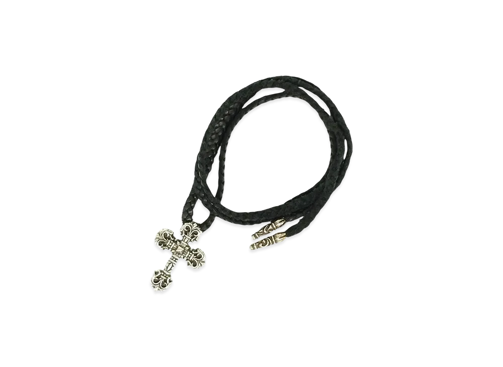Chrome Hearts Philigrey Cross XS Leather Blade Necklace "Silver/Black"