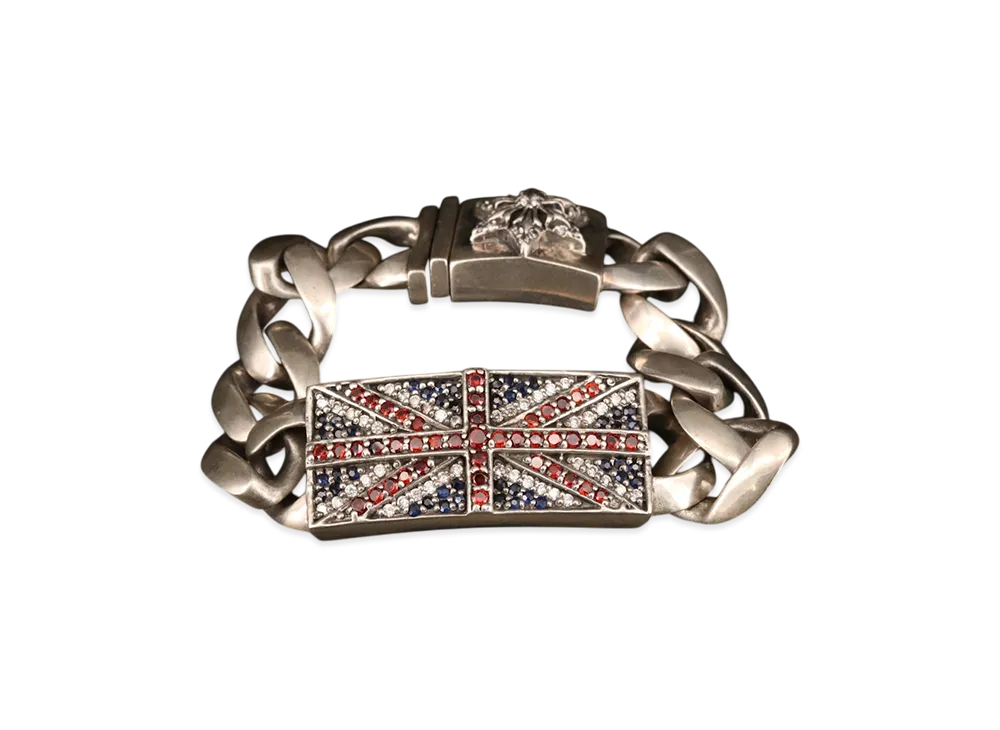 Chrome Hearts "Union Jack" Link Bracelet With Garnet "Sterling Silver"