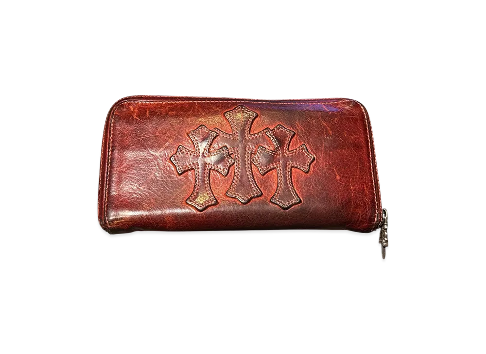 Chrome Hearts REC F ZIP 3 Cemetery Cross Patch Round Zip Wallet "Red"