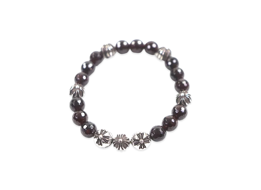 Chrome Hearts 8mm Bead Garnet Bracelet "Bordeaux/Silver"