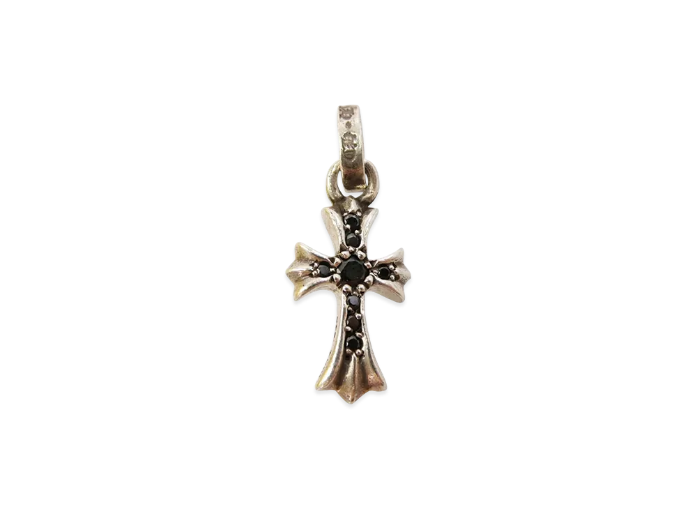 Chrome Hearts CH Cross Baby Fat Drop w/Pave Black Dia Earring "Silver/Black"