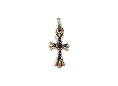 Chrome Hearts CH Cross Baby Fat Drop w/Pave Black Dia Earring "Silver/Black"