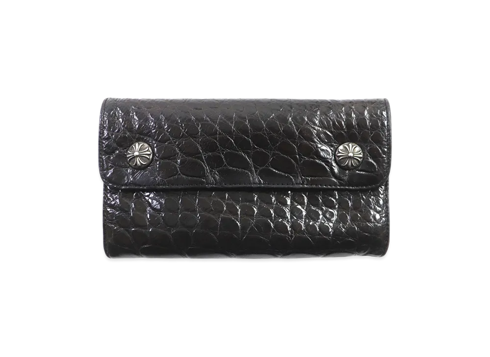 Chrome Hearts Wave Cross Button Dagger Zip Leather Wallet "Black"