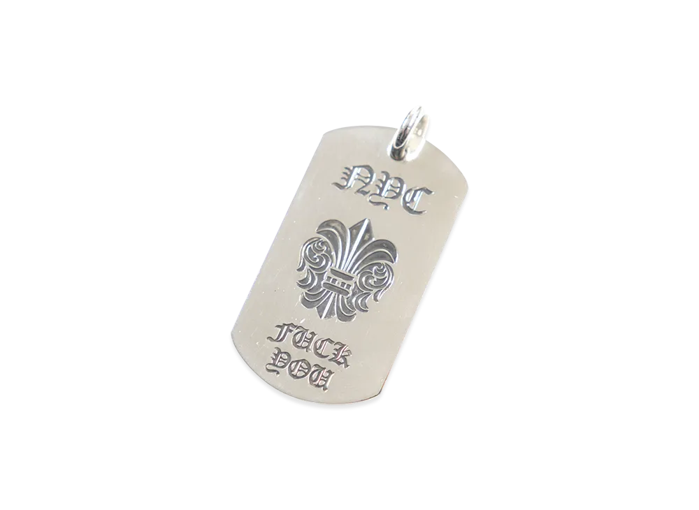 Chrome Hearts Large NYC Fleur Dog Tag Pendant Top "Silver"