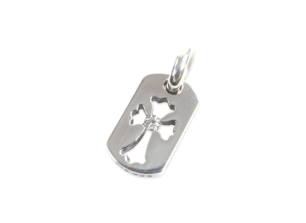 Chrome Hearts Tiny Cutout Cross Dog Tag 1 Diamond Charm "Silver"