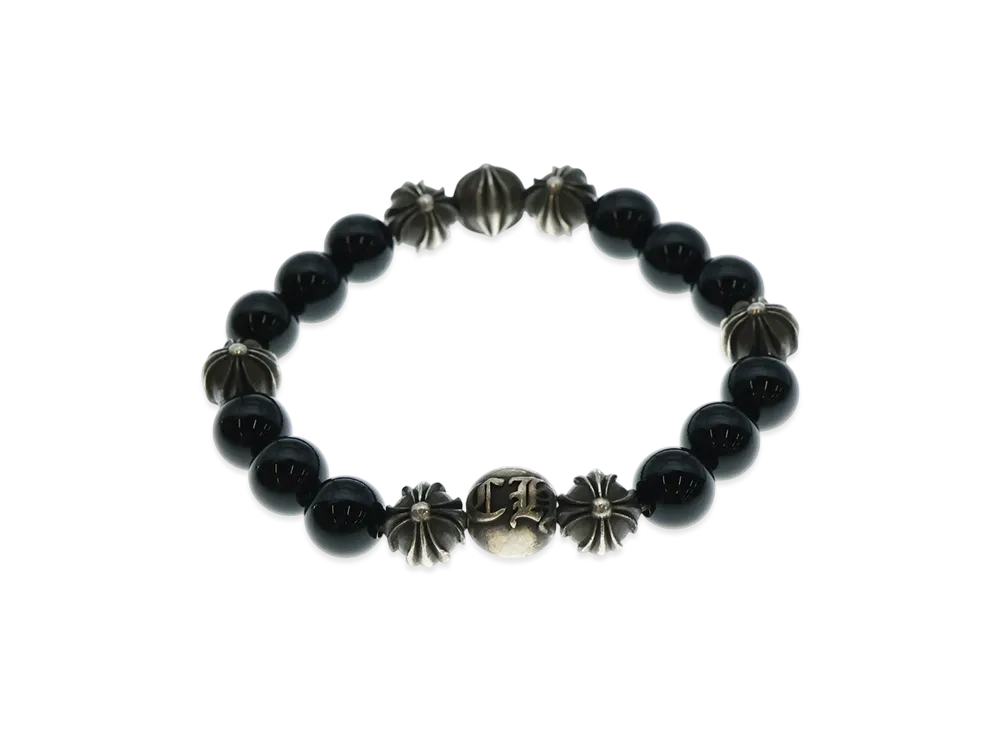 Chrome Hearts 10mm Bead Bracelet Tourmaline Beads "Black/Silver"