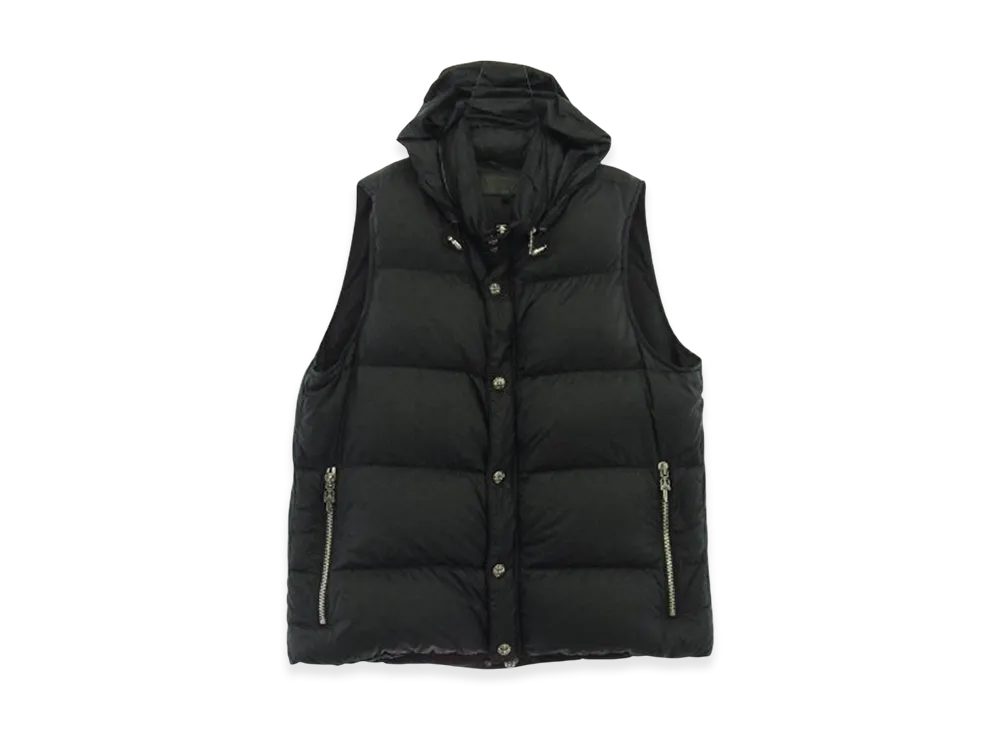 クロムハーツ スティッフ CHプラス総柄 クロスボール ナイロン ダウンベスト "ブラック"