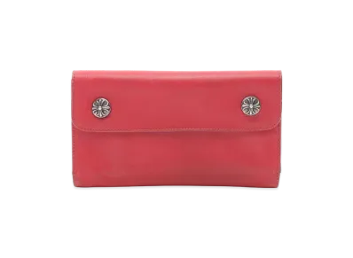 Chrome Hearts Wave Crossball Button Tri-fold Leather Long Wallet "Red"
