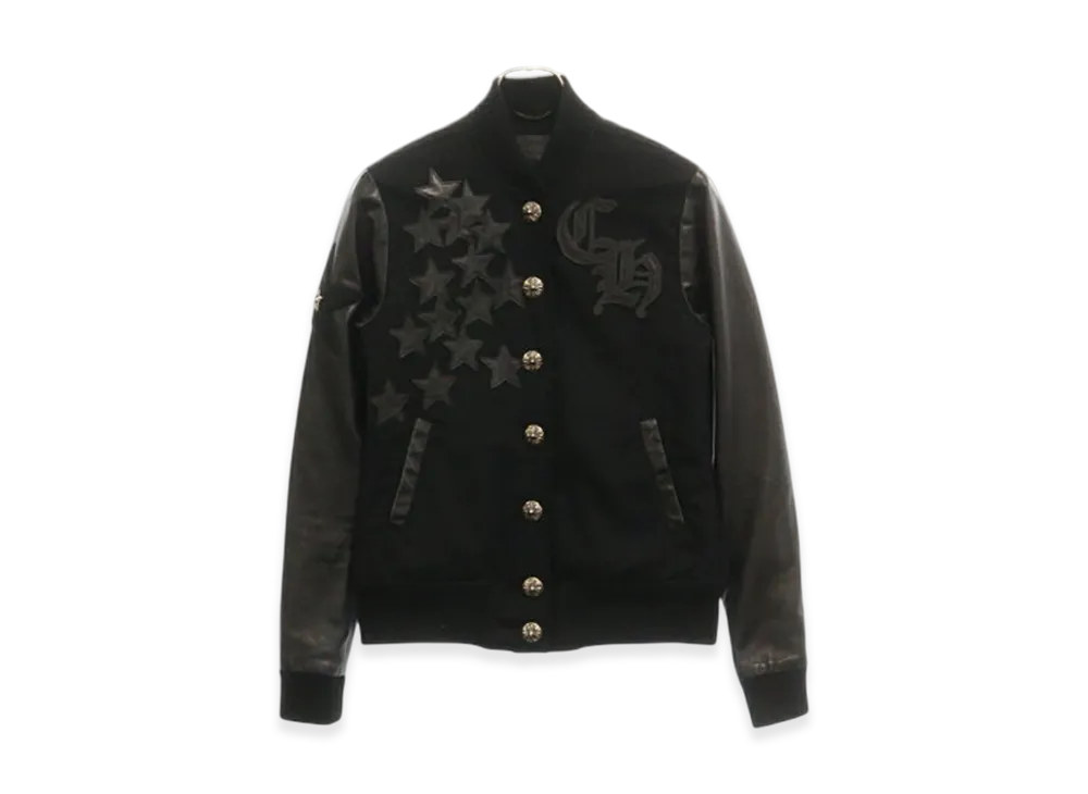 クロムハーツ レターマン スターレザーパッチ レザースリーブ ブルゾン "ブラック"