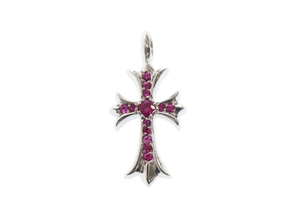 クロムハーツ タイニー ファットクロス ピンクサファイア チャーム "シルバー"