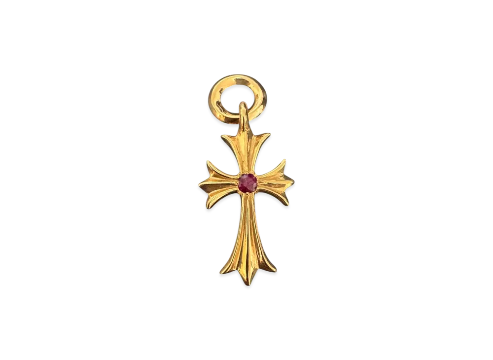 Chrome Hearts 22K Tiny CH Cross Pink Sapphire "Gold"