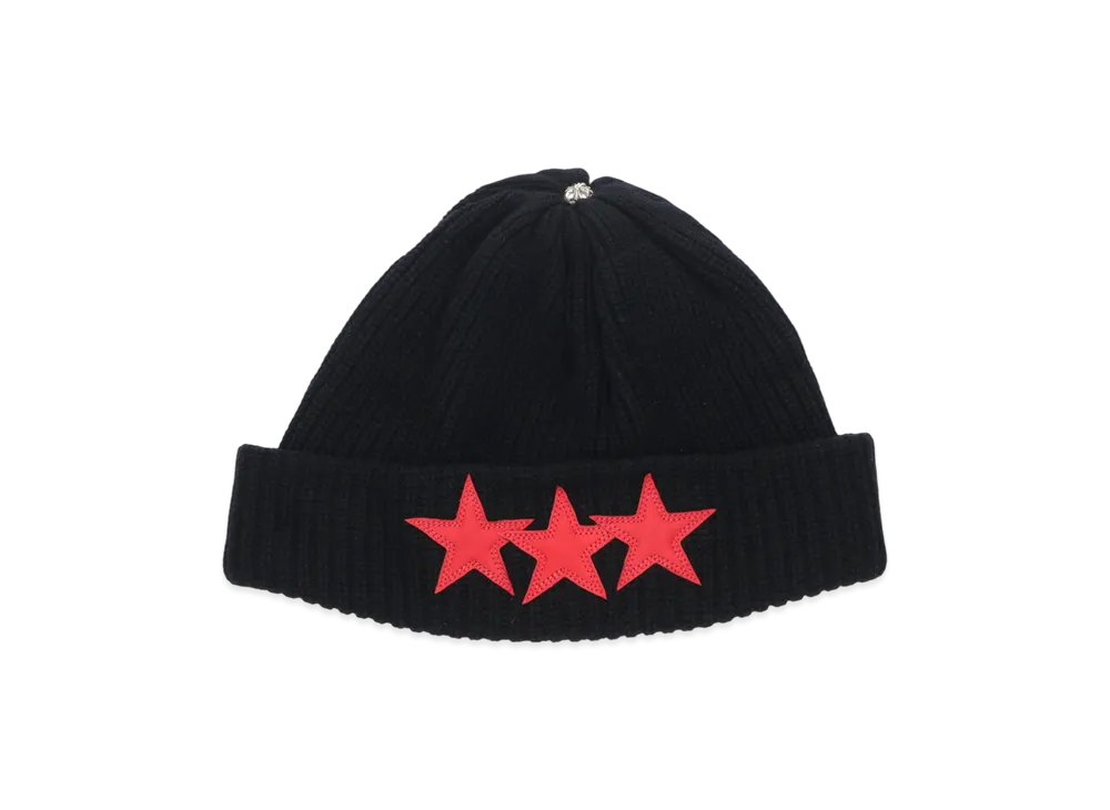 Chrome Hearts Red Star Leather Patch Beanie "Black/Red"