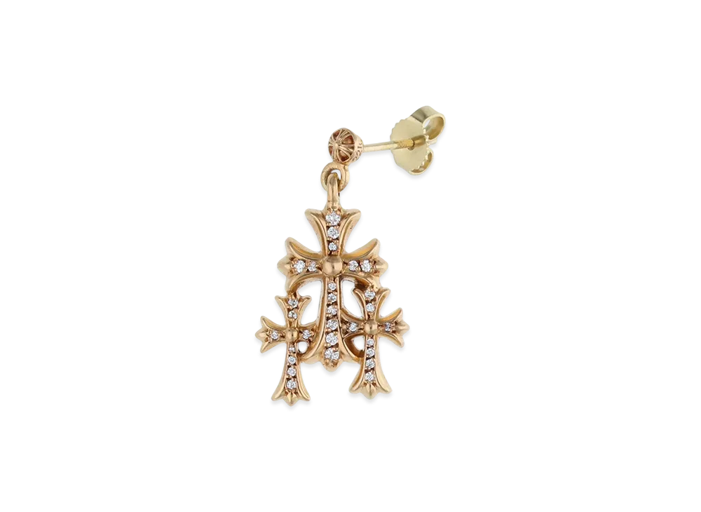 Chrome Hearts 22K 3 CH Cross Pave Diamond Earring "Gold"