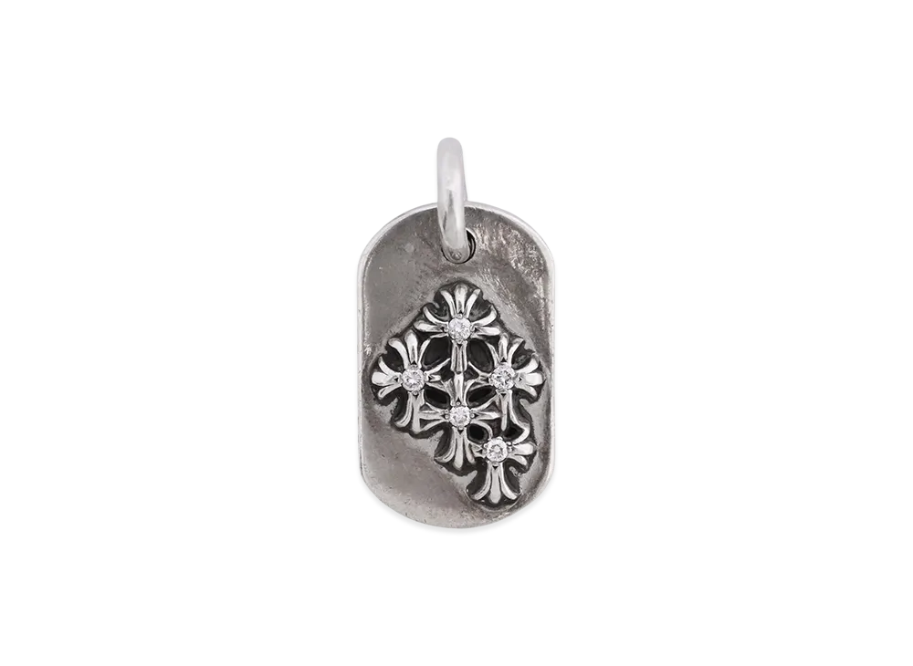 Chrome Hearts Raised Cemetery Cross Dog Tag Pave Diamond "Silver"