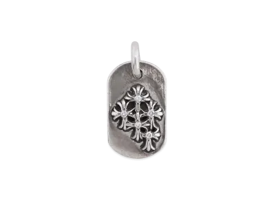 Chrome Hearts Raised Cemetery Cross Dog Tag Pave Diamond "Silver"