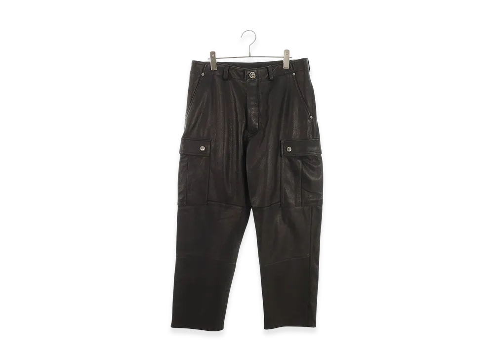 Chrome Hearts Cross Button Leather Cargo Pants Devil Dog Leather "Black"