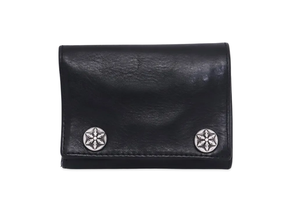 クロムハーツ 3フォールド スターボタンレザー コンパクトウォレット "ブラック"