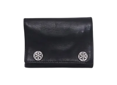 Chrome Hearts 3 Fold Star Button Leather Compact Wallet "Black"