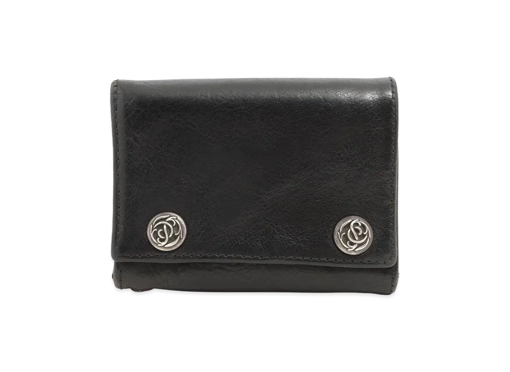 クロムハーツ 3フォールド フローラルボタン レザー ウォレット "ブラック"