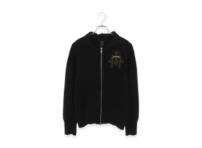 Chrome Hearts 3 Cemetery Cross Patch Zip Up Cashmere Knit Hoodie "Black"