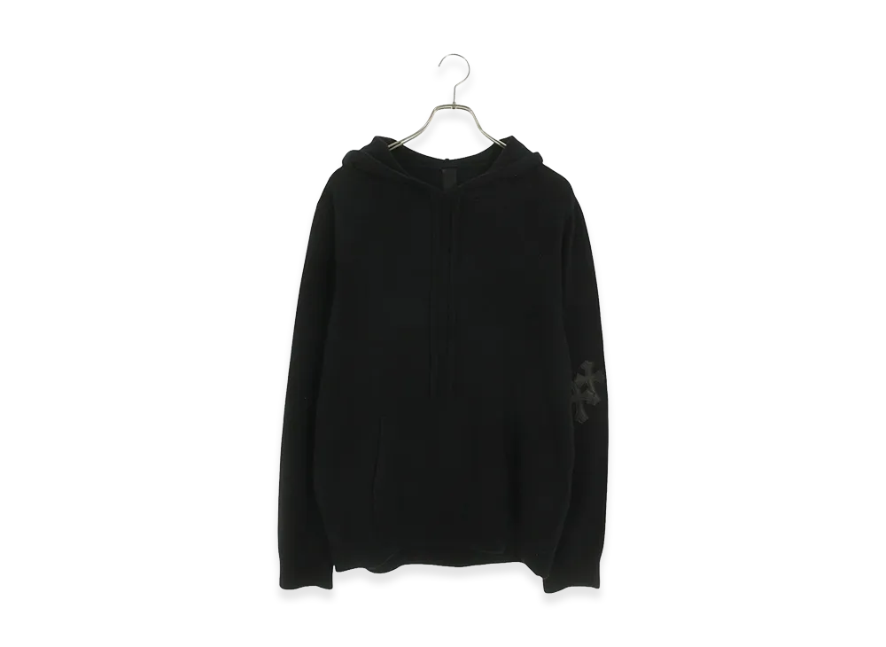 Chrome Hearts CH Cross Leather Patch Cashmere Knit Hoodie "Black"
