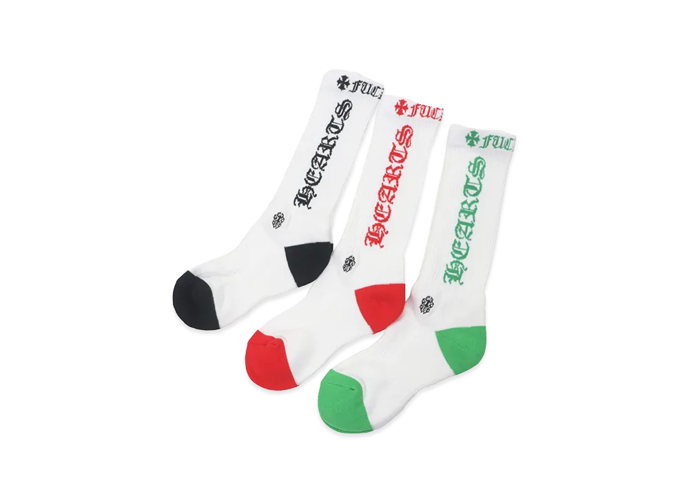 Chrome Hearts 3PK Dagger Embroidered Socks "Black/Red/Green"
