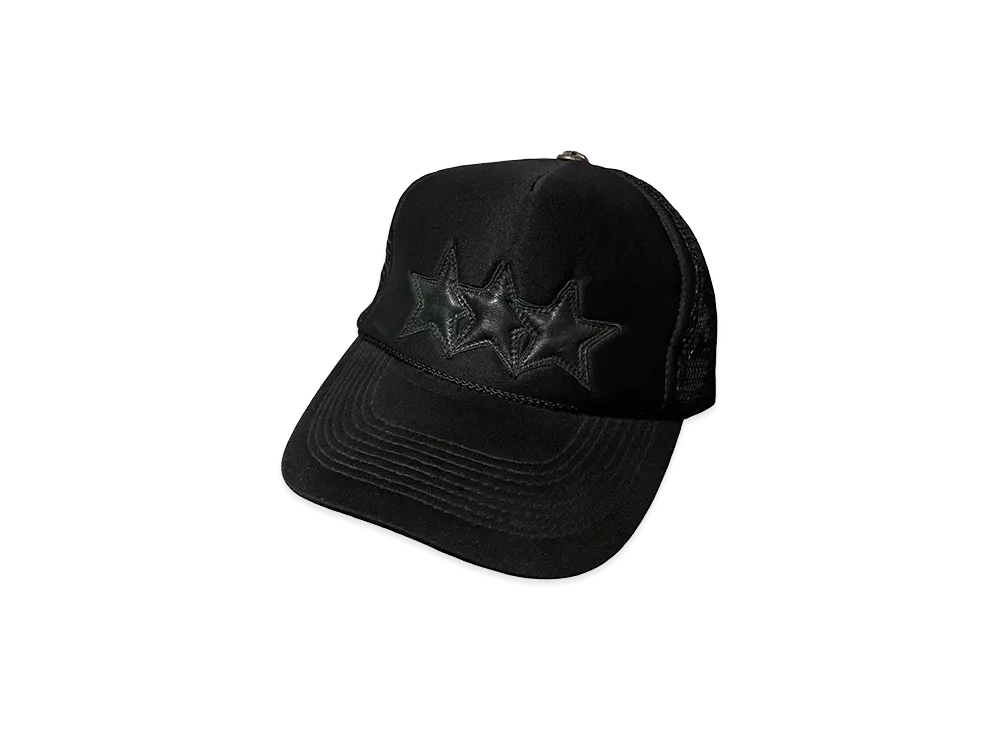Chrome Hearts 3 Star Leather Patch Trucker Cap "Black"