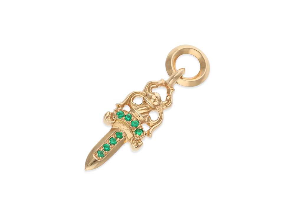 クロムハーツ 22K #5ダガー パヴェエメラルド ゴールドネックレス トップ "イエローゴールド/グリーン"