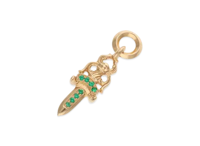 Chrome Hearts 22K #5 DAGGER Pave Emerald Gold Necklace Top "Yellow Gold/Green"